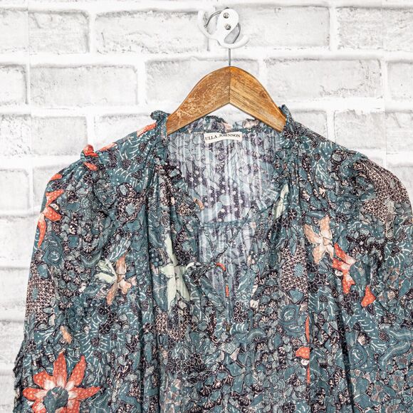 Ulla Johnson Manet Blouse in Azul Floral BOHO Ruffle trime size 0 - Picture 7 of 11